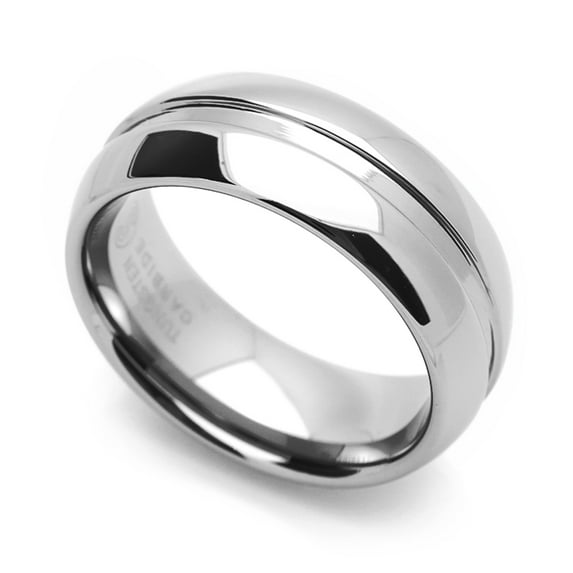 Women's 8MM Comfort Fit Tungsten Carbide Wedding Band Grooved Center Domed Ring (7 to 14)