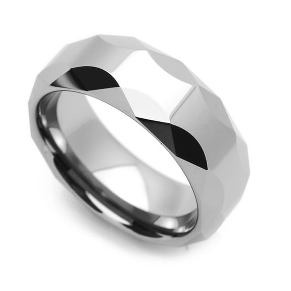 Women's 8MM Comfort Fit Tungsten Carbide Wedding Band Round Faceted Shiny Ring (7 to 14)