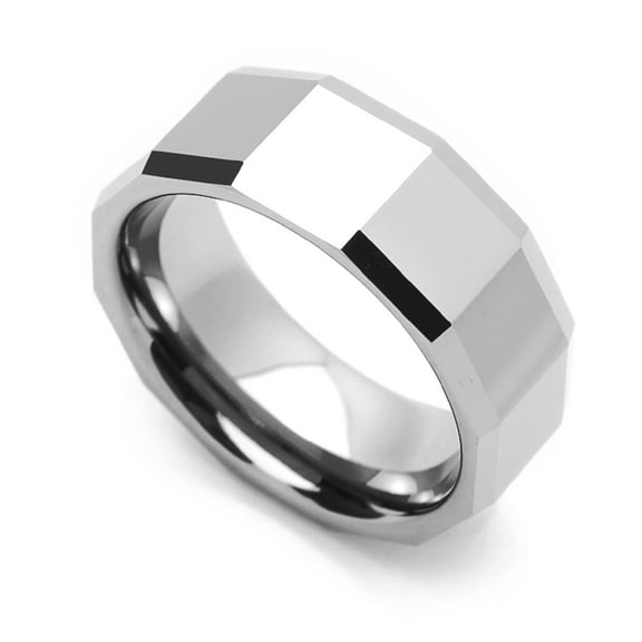 Women's 8MM Comfort Fit Tungsten Carbide Wedding Band Square Faceted Ring (7 to 14)