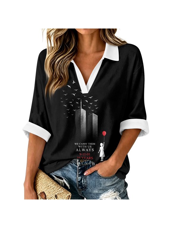 Women's 9/11 25th Anniversary Shirt We Will Never Forget 9/11 Tee Honor Faith American Flag 911 Memorial Shirt