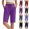 thumbnail image 1 of Women's 9''/11'' Hiking Shorts Long Bermuda Lightweight Shorts Quick Dry Athletic Golf Shorts with Pockets,Purple L, 1 of 8