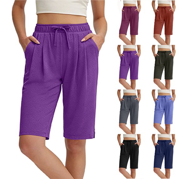 Women's 9''/11'' Hiking Shorts Long Bermuda Lightweight Shorts Quick Dry Athletic Golf Shorts with Pockets,Purple L