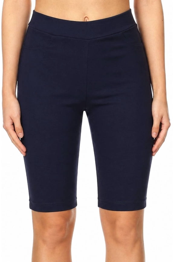 Women's 10 " Inseam Bermuda Shorts Jean Style Pull On Cotton Blended Stretch Casual Short With Slit