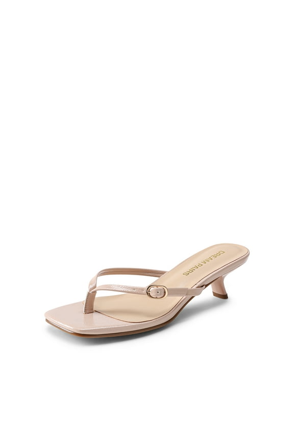 Women's 90s Thong Kitten Heel Sandals Minimalist Square Toe Slip-On Shoes