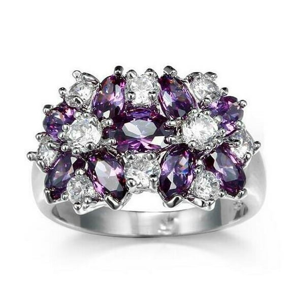 Women's 925 Silver Plated Inlaid Zircon Gem Ring