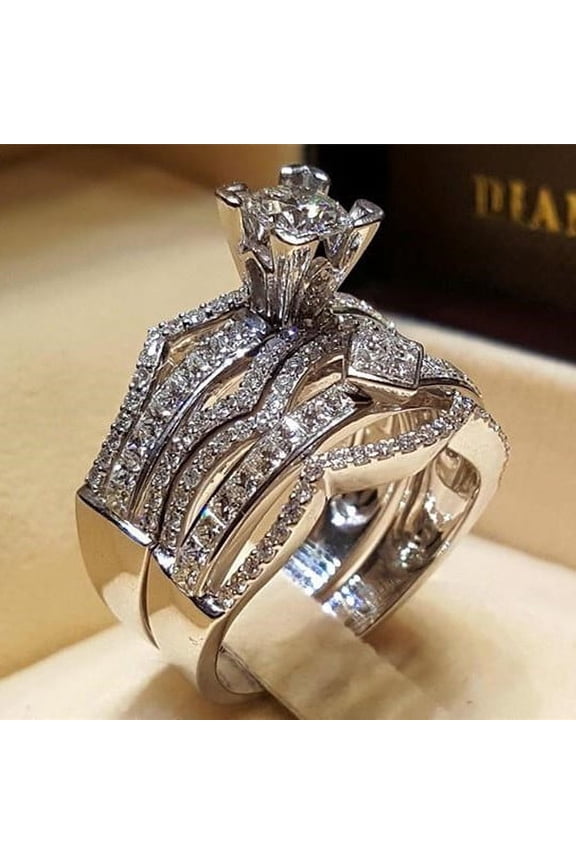 Women's 925 Silver Plated Supply Micro-Inlaid Artificial Diamond Ring Set