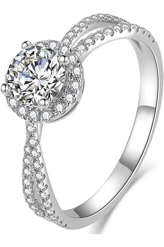 Womens 925 Silver Ring 1.25CT Round Halo CZ Engagement Rings for Women Cubic Zirconia Wedding Bands Promise Mosang Diamond Ring for Her Adjustable Rings