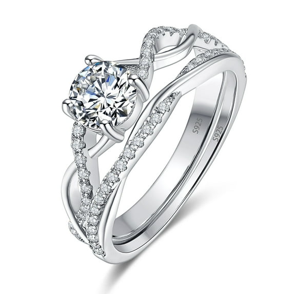 Women's 925 Sterling Silver 3.5ct Round Cut Cubic Zirconia Promise Engagement Bridal Wedding Ring Set