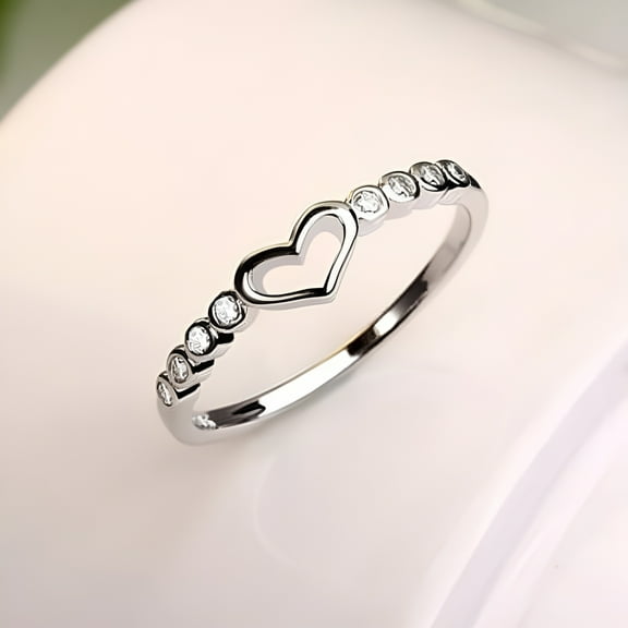 Women's 925 Sterling Silver Blue Sapphire Ring CZ Gemstone Heart Ring