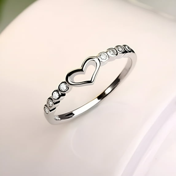 Women's 925 Sterling Silver Blue Sapphire Ring CZ Gemstone Heart Ring