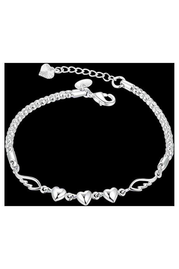 Women's 925 Sterling Silver Charm Love Heart Wings Bracelet Cuff Bangle Jewelry