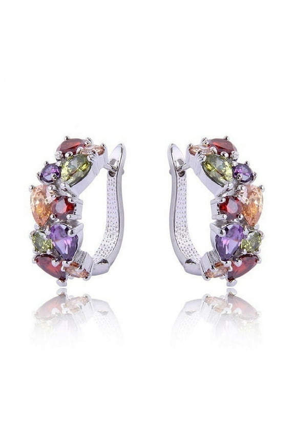 Women's 925 Sterling Silver Colorful Amethyst Ruby Hoop Earrings