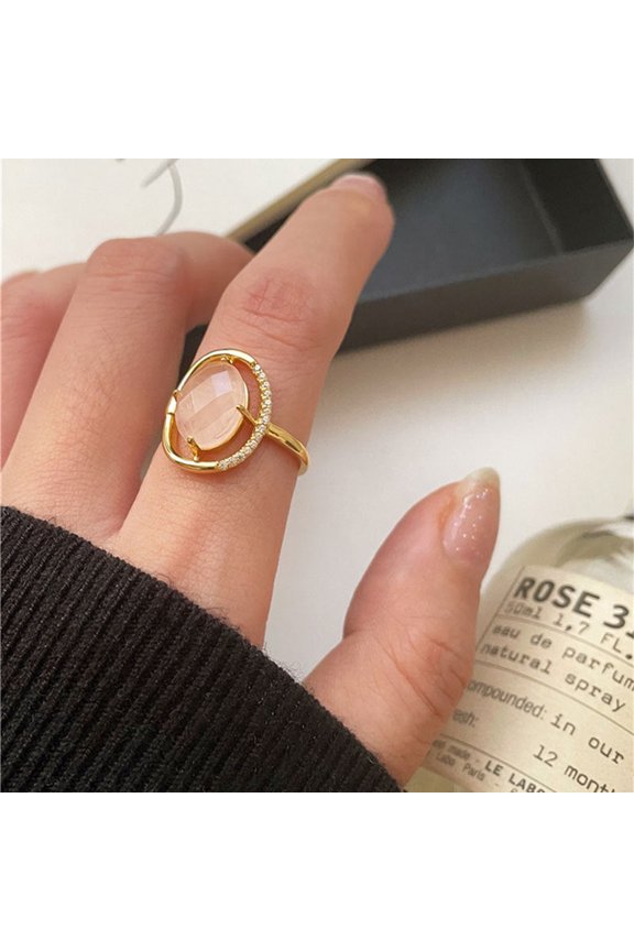 Women's 925 Sterling Silver Crystal Peach Blossom Ring Geometric Floral Retro Style Jewelry Elegant Jewel Ring