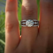 BLISS Women's 925 Sterling Silver Cut Round White Sapphire Diamond Ring