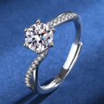 thumbnail image 1 of Women's 925 Sterling Silver Geometric Ring with Simulated Diamond, Six Prong Setting, Electroplated, Adjustable, 1 of 5