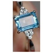 QIEYOUD BLISS Square Mystic Rainbow Topaz Engagement Ring 925 Sterling Silver, Size 7, ct. t.w