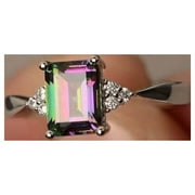 AUBURET Women's 925 Sterling Silver Mystic Rainbow Topaz Engagement Wedding Band Rings
