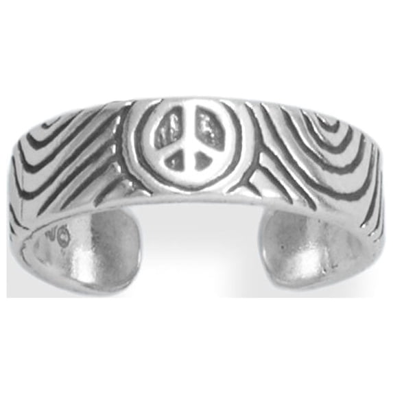 Women's .925 Sterling Silver Oxidized Peace Sign Toe Ring