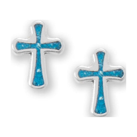 Women's .925 Sterling Silver Oxidized Turquoise Chip Cross Earrings