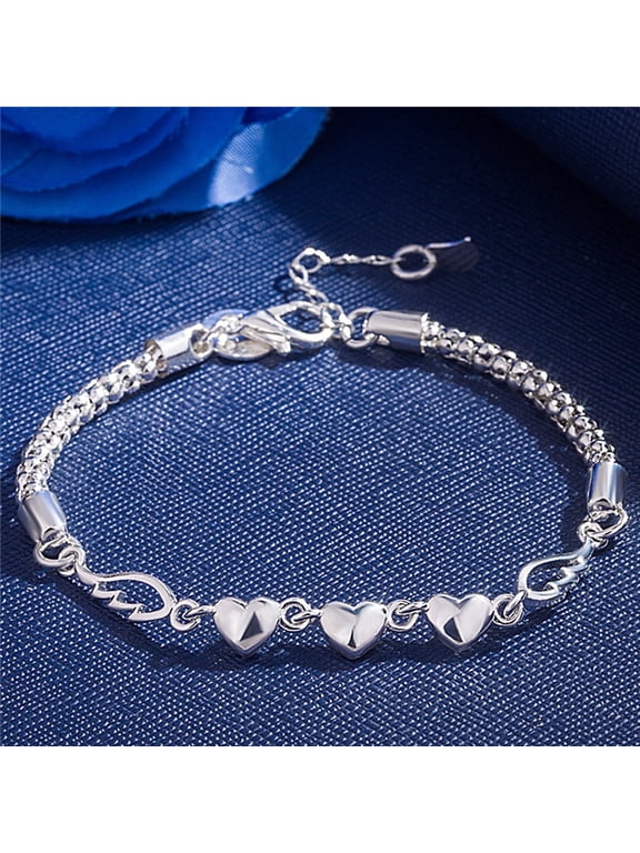 Women's 925 Sterling Silver Plated Charm Love Heart Wings Bracelet Bangle Jewelry