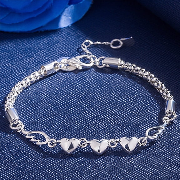 Women's 925 Sterling Silver Plated Charm Love Heart Wings Bracelet Bangle Jewelry