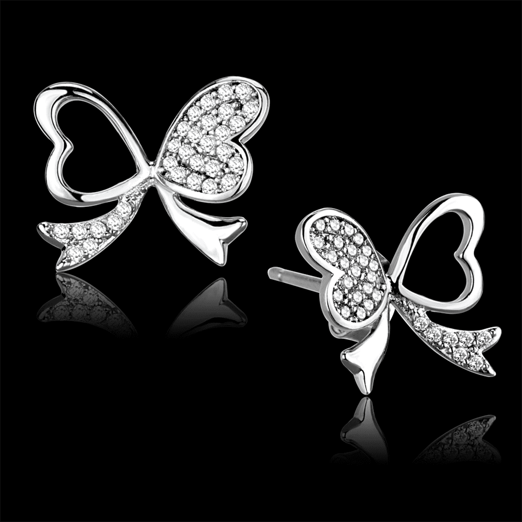 Women's 925 Sterling Silver Rhodium CZ Clear 1.90(g) Stud Earrings