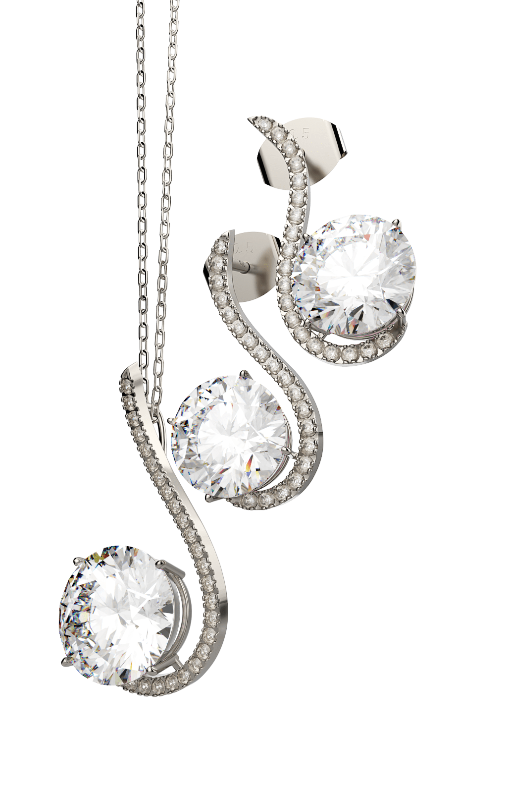 Women's 925 Sterling Silver Stud Earrings Necklace Jewelry Set, Birthstone Jewelry Women's Gifts