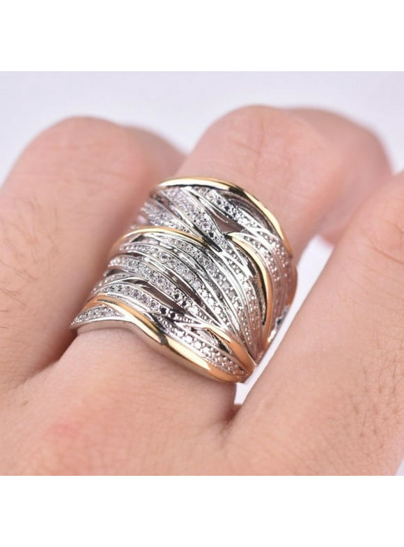 Women's 925 Sterling Silver Yellow Gold Plated Engagement Wedding Band Rings