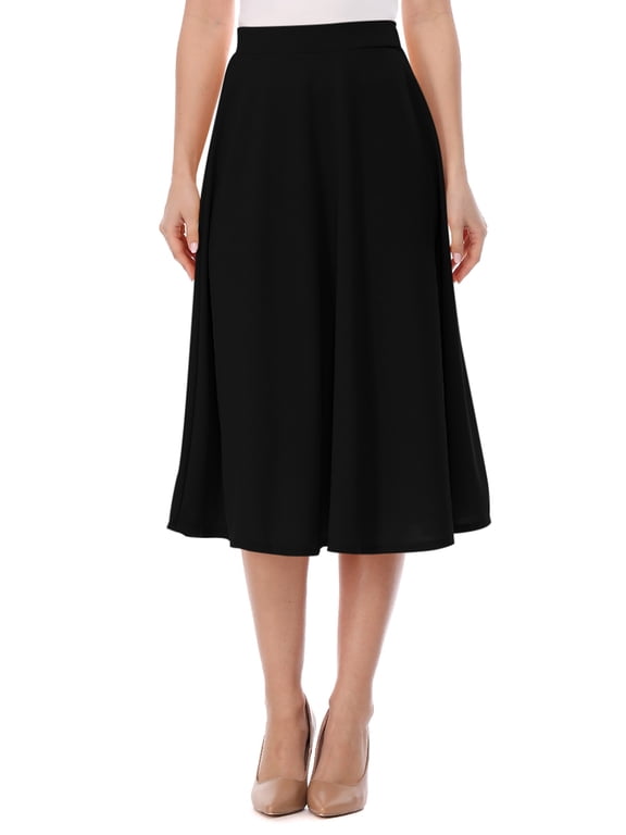 High-Waisted Elastic Band Solid Midi Skirt for Women, Casual Style