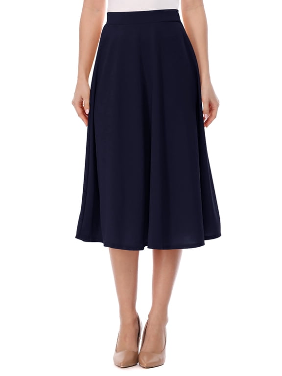 30 in A-Frame Mid-Length Comfort Waist Casual Blue Solid Print Skirts