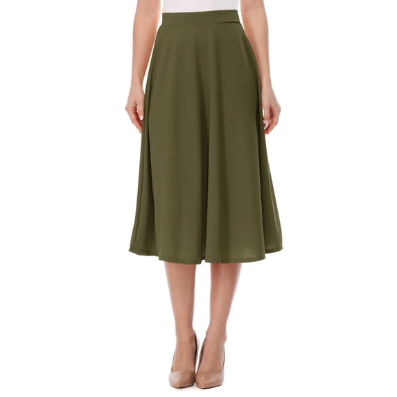 Women's Casual High Waist A-Line Midi Skirt for Work and Everyday Wear