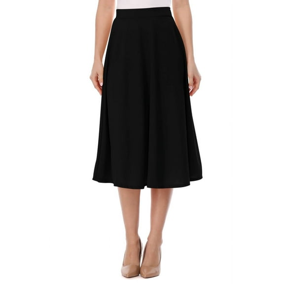 Women's A-Line Casual Flared High Waist Elastic Band Solid Midi Skirt