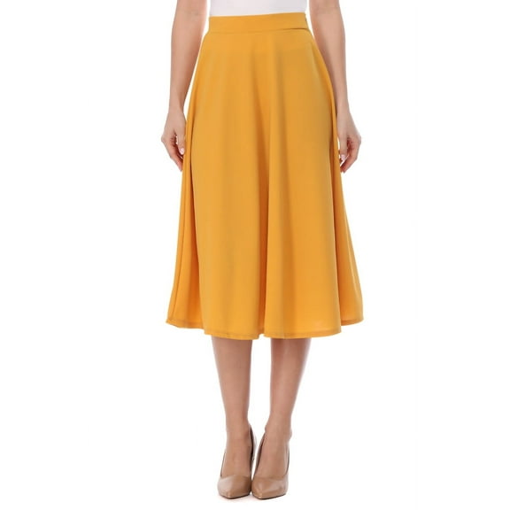 Women's A-Line Casual Flared High Waist Elastic Band Solid Midi Skirt