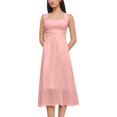 thumbnail image 1 of Women's A-Line Cocktail Dress, Sexy Criss Cross Backless Party Dresses, Flattering Ruched Waist French Square Neck Summer Wedding Guest Midi Gown, 1 of 4