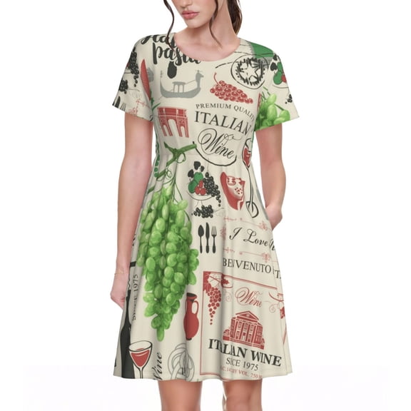 Women's A-Line Dresses Casual Short Sleeve T-Shirt Dress Summer Sundress, Italian Cuisine Italy Vintage
