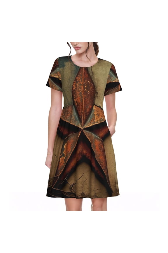 Women's A-Line Dresses Casual Short Sleeve T-Shirt Dress Summer Sundress, Rusty Stars Primitive Country Rustic Vintage