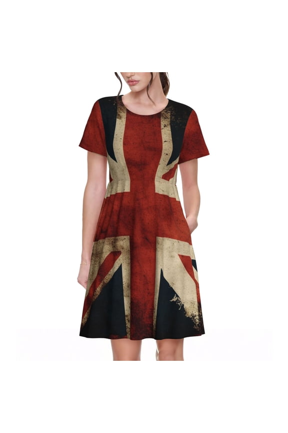Women's A-Line Dresses Casual Short Sleeve T-Shirt Dress Summer Sundress, Union Jack Flag Vintage UK