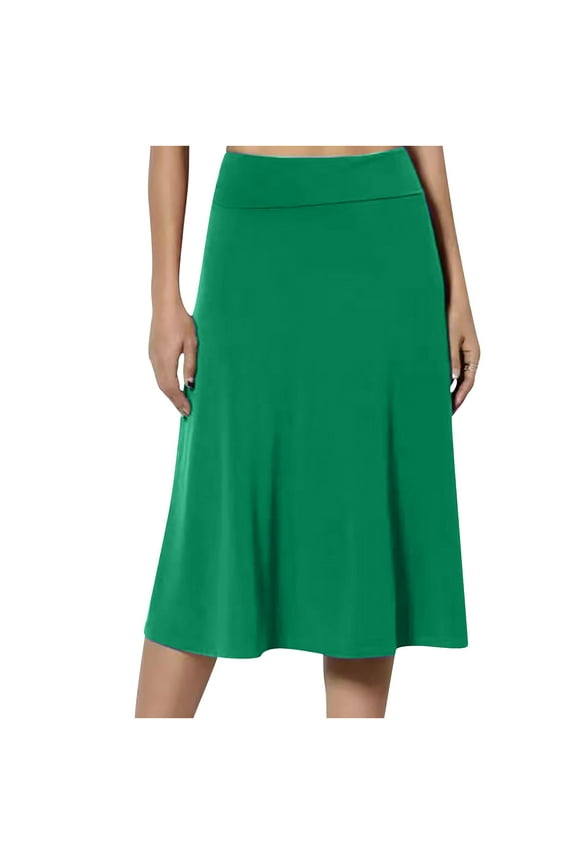 Women's A-Line Elastic High Waist Flare Work Midi Knee Length Stretchy Skirt Womens Spring/Summer Pull On High Waist Office Knee Length Pencil Skirts