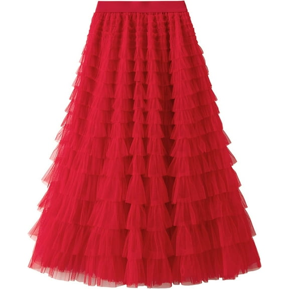 Women's A-Line Fairy Elastic Waist Tulle Midi Skirt