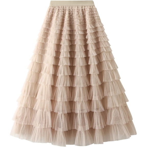 Women's A-Line Fairy Elastic Waist Tulle Midi Skirt