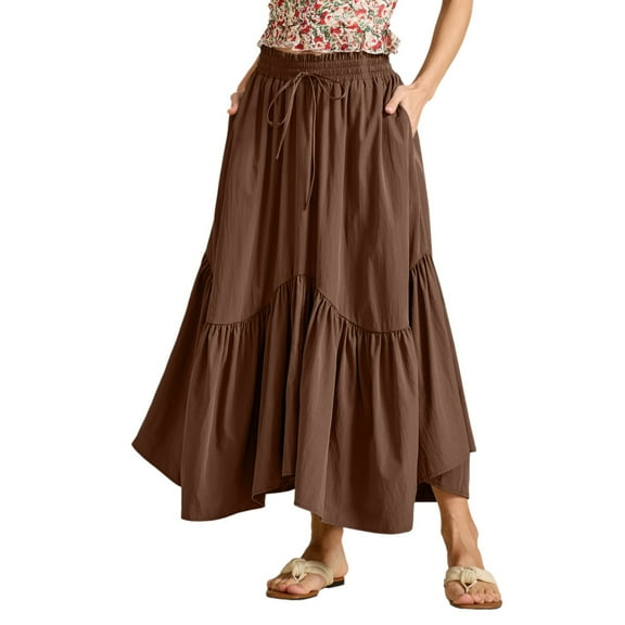 Women's A Line Flowy Skirt Versatile All Season - Wide Flared Hem Feminine Look for Party Daily Date, Polyester Spandex Fabric