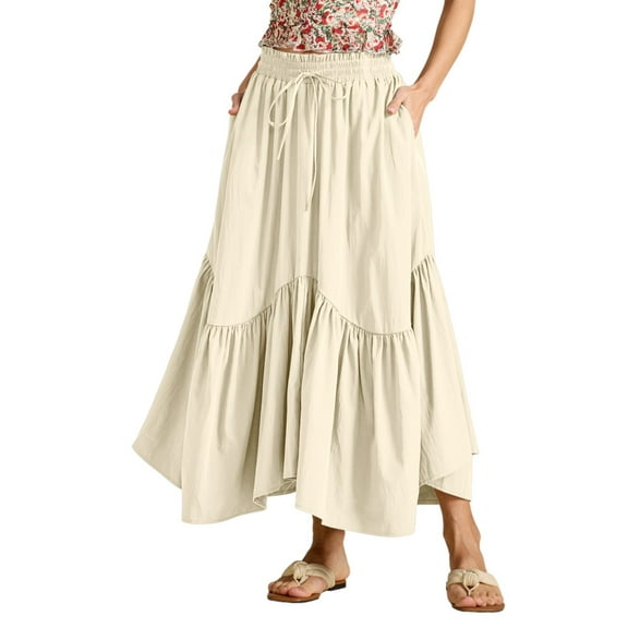 Women's A Line Flowy Skirt Versatile All Season - Wide Flared Hem Feminine Look for Party Daily Date, Polyester Spandex Fabric