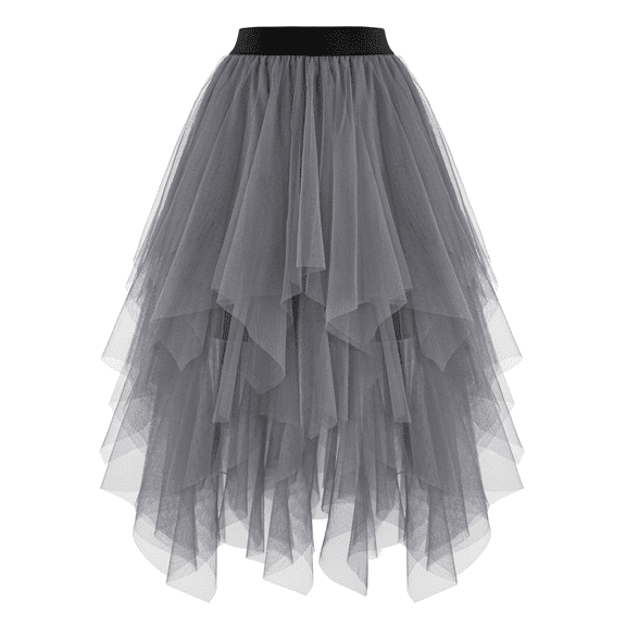 Women's Tulle Skirt A Line High Elastic Waist Midi Irregular Layered Mesh Halloween Christmas Skirts