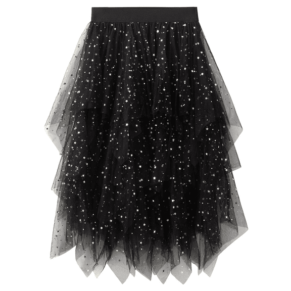 Women's A-Line High Elastic Waist Irregular Layered Mesh Tulle Halloween Skirt