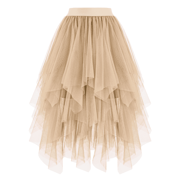 Women's A-Line High Elastic Waist Irregular Layered Mesh Tulle Halloween Skirt
