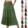 thumbnail image 1 of Women's A-Line Maxi Skirt with Pockets, Solid Color High Waist Drawstring Casual Skirt, Loose Long Skirt for Daily Wear and Travel,Camel,M, 1 of 6