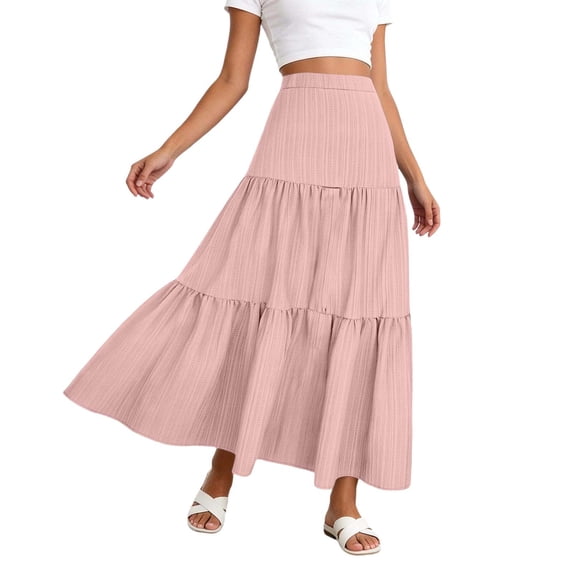 Women's A Line Midi Skirt Casual Summer Solid Color Soft Polyester Skirt for Travel Daily Wear Comfortable Knee Length 200g