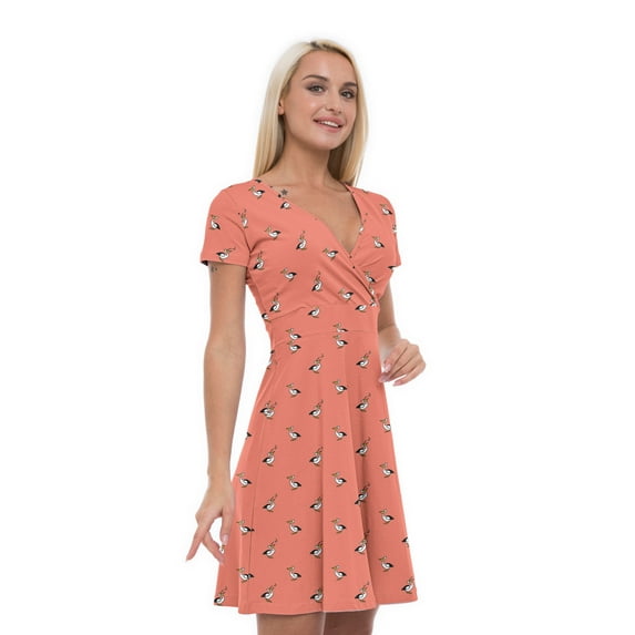 Women’s A Line Pelican Summer Dress, Retro Triangle Arrangement, Cross Wrap V Neck, 6 Sizes, by Ambesonne