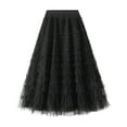 thumbnail image 1 of Women's A Line Pleated Long Tutu Skirt with Ruffle Mesh Chiffon High Waist Elegant Calf Length Flowy Feminine Fashion, 1 of 2