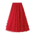 thumbnail image 1 of Women's A Line Pleated Long Tutu Skirt with Ruffle Mesh Chiffon High Waist Elegant Calf Length Flowy Feminine Fashion, 1 of 2